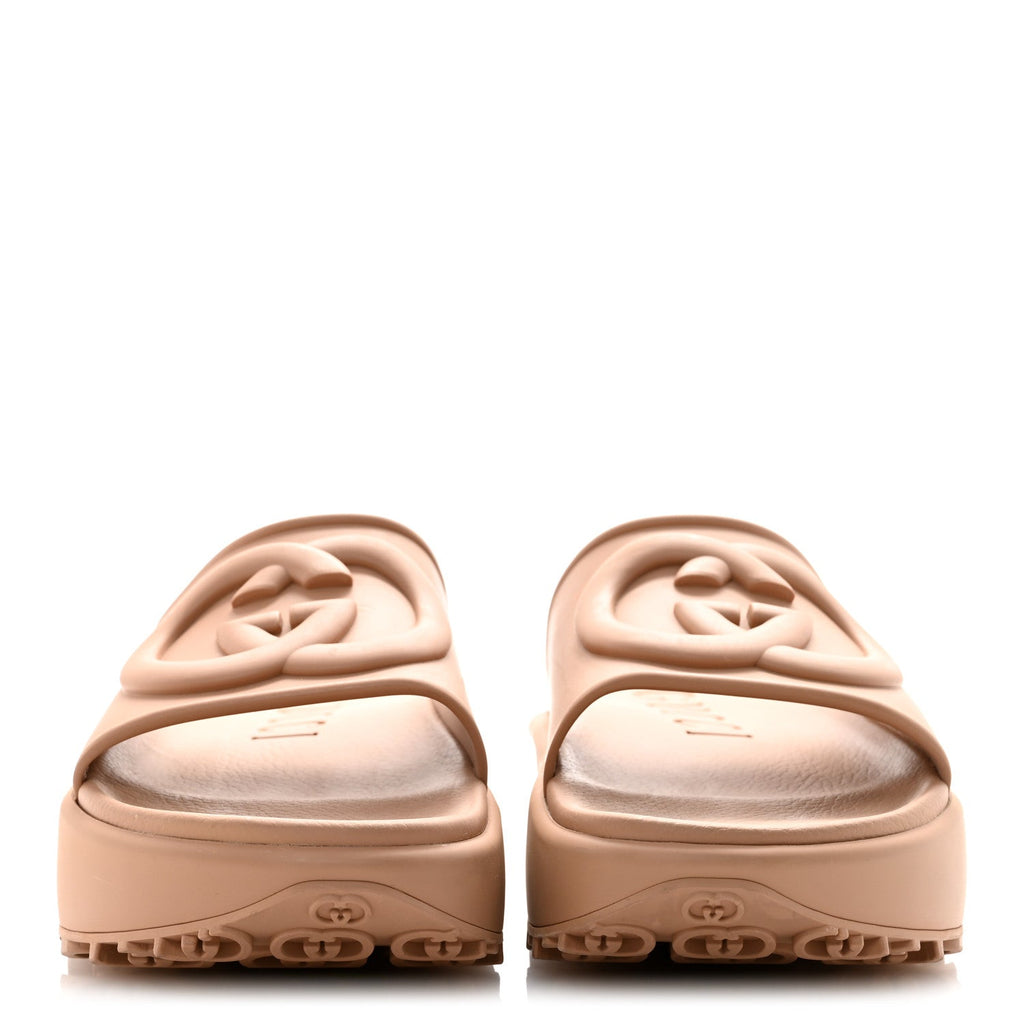 Gucci Rubber Men's Interlocking G Platform Slide Sandals 9 Vintage Camel