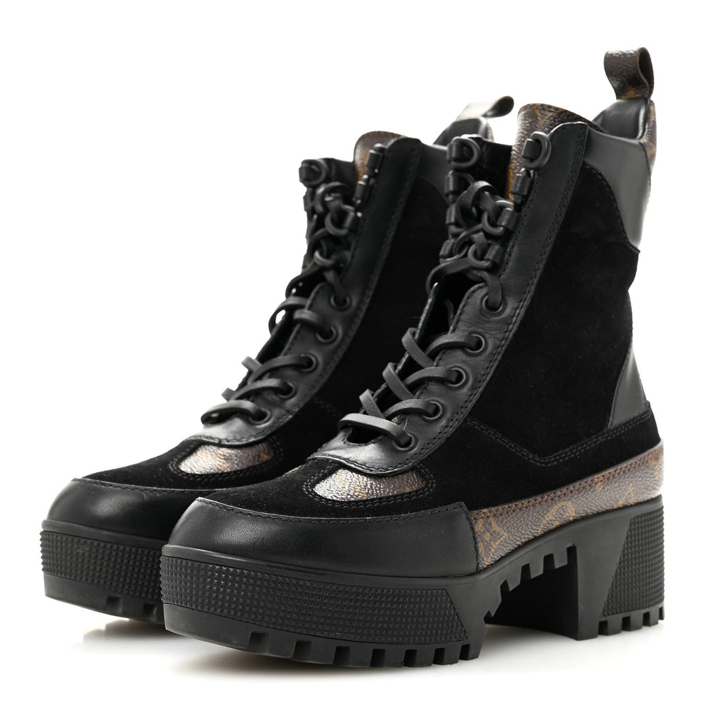 Louis Vuitton Suede Calfskin Monogram Laureate Platform Desert Boots Black