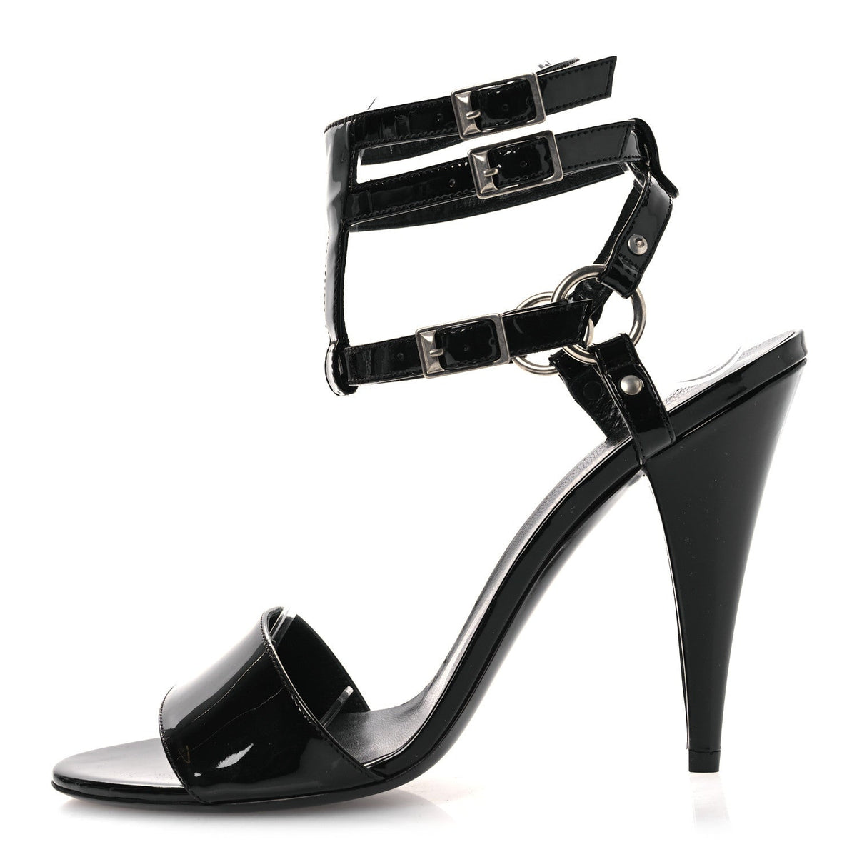 Saint Laurent Patent Calfskin Women's Fetish 105 Sandal 39 Black