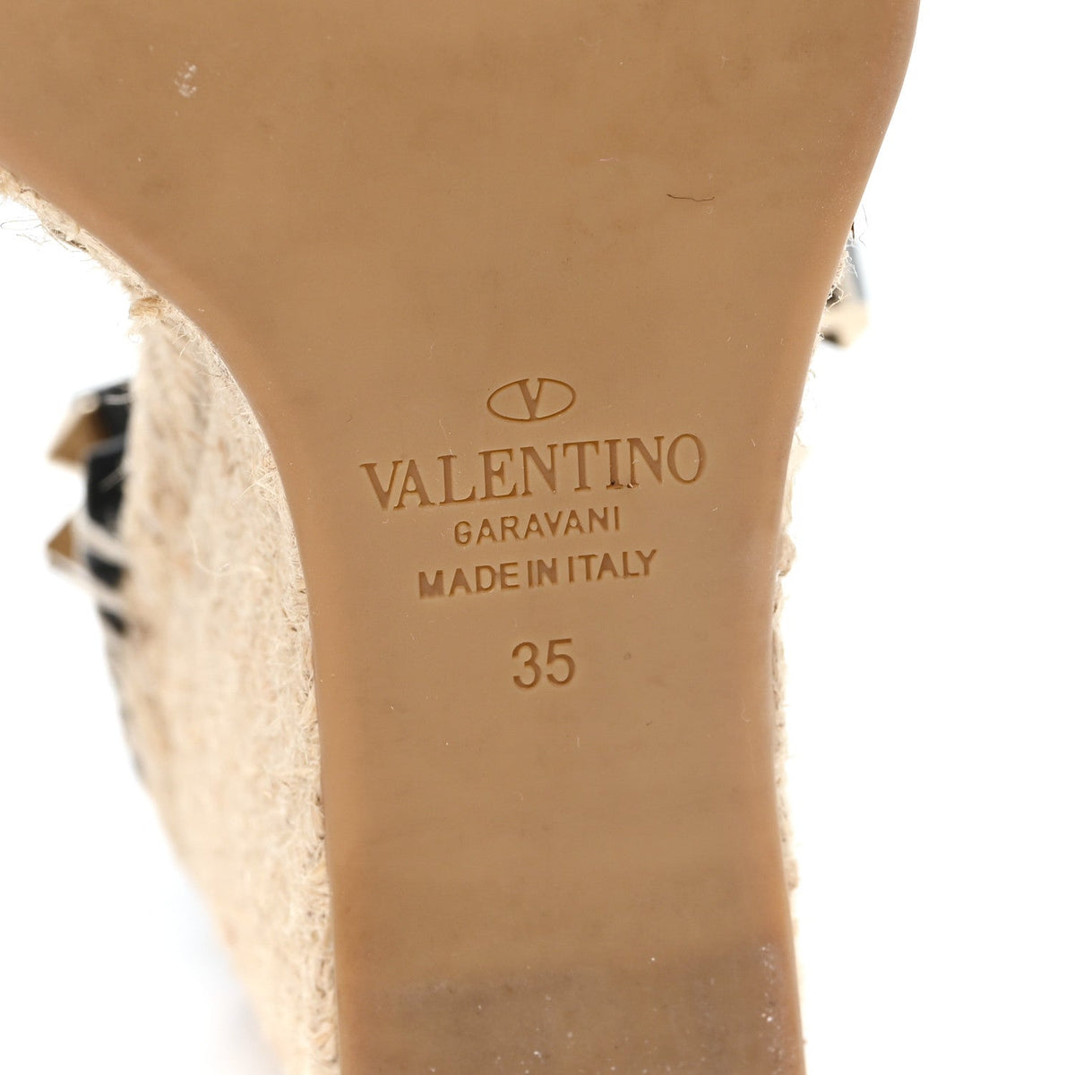 Valentino Garavani Grained Calfskin Women's Rockstud Espadrille Wedges 35 Black