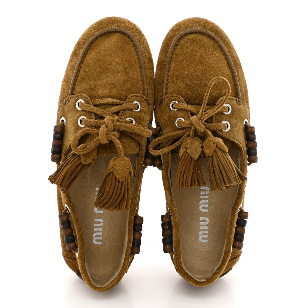 Miu Miu Suede Women's Tassel Loafers 36 Olive Green