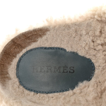 Hermes Suede Goatskin Woolskin Women's Chypre Sandals 38.5 Bleu Pinede Ecru