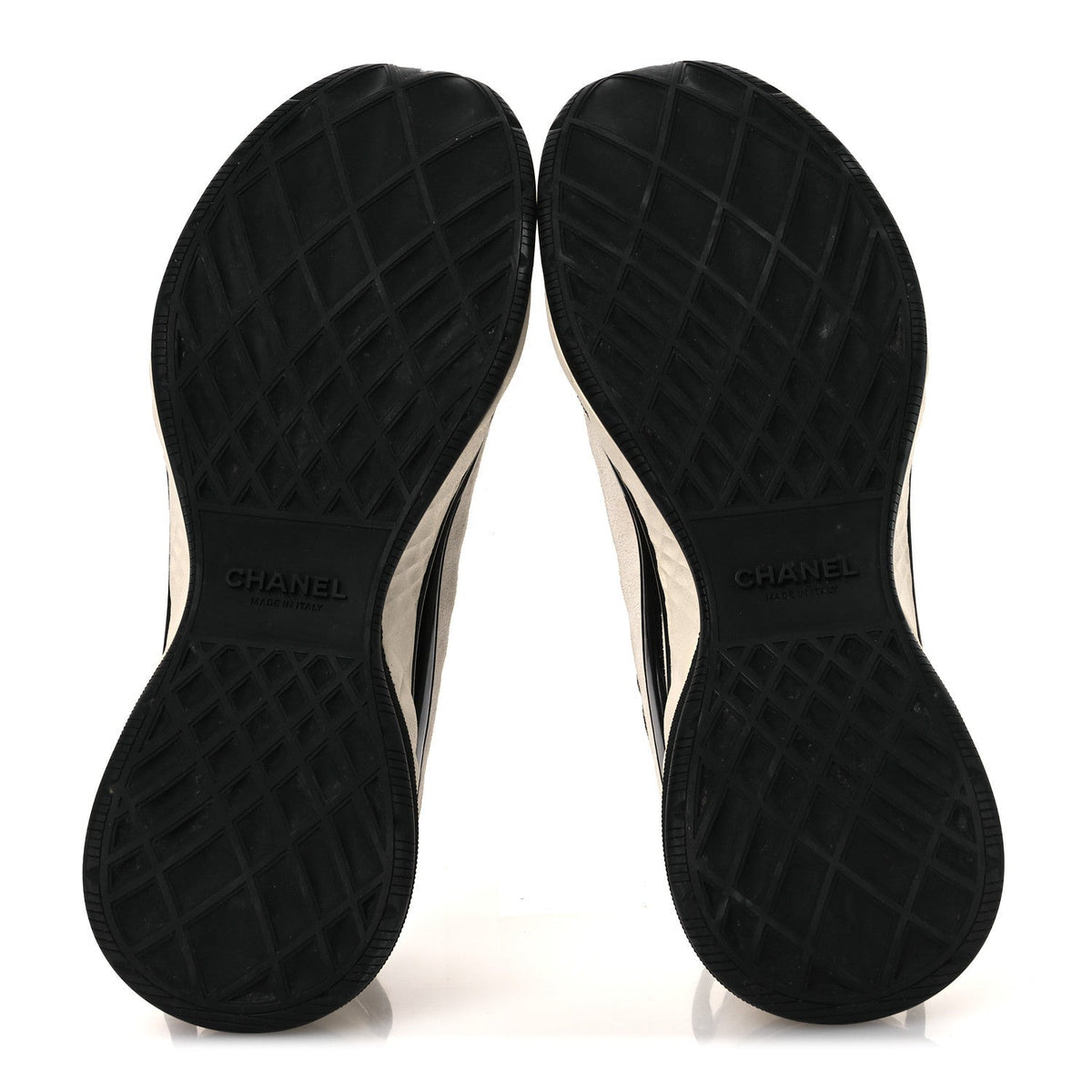 Chanel Fabric Suede Calfskin Women's CC Sneakers 39.5 White Black