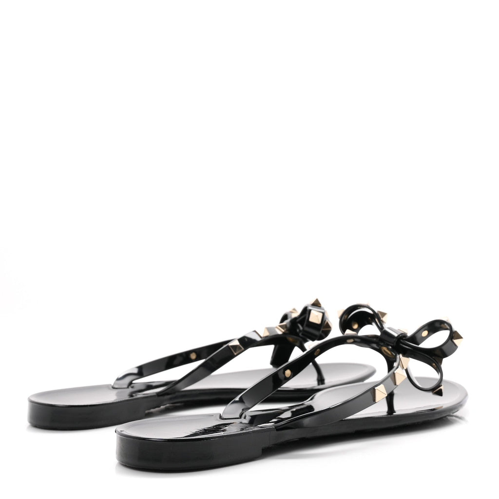 Valentino Garavani PVC Jelly Women's Rockstud Bow Thong Sandals 40 Black