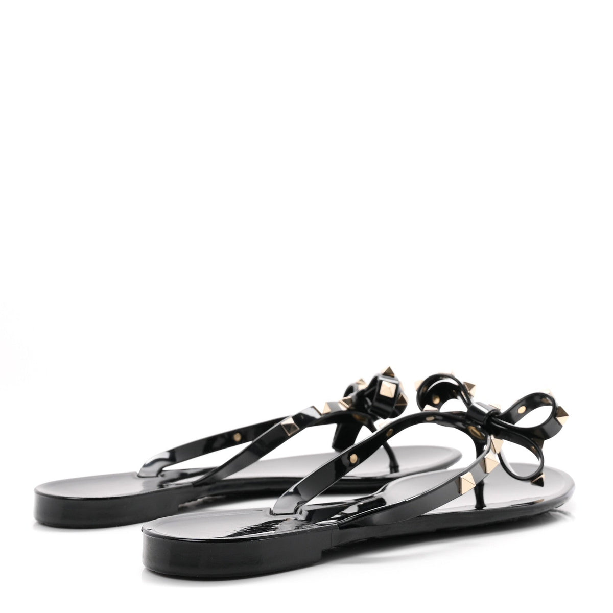 Valentino Garavani PVC Jelly Women's Rockstud Bow Thong Sandals 40 Black