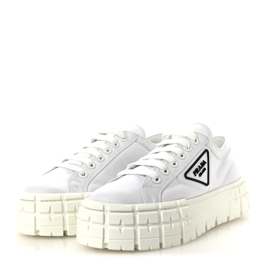 Prada Re-Nylon Gabardine Women's Double Wheel Sneakers 40 White
