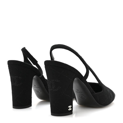 Chanel Wool Grosgrain CC Cap Toe Women's Slingback Pumps
