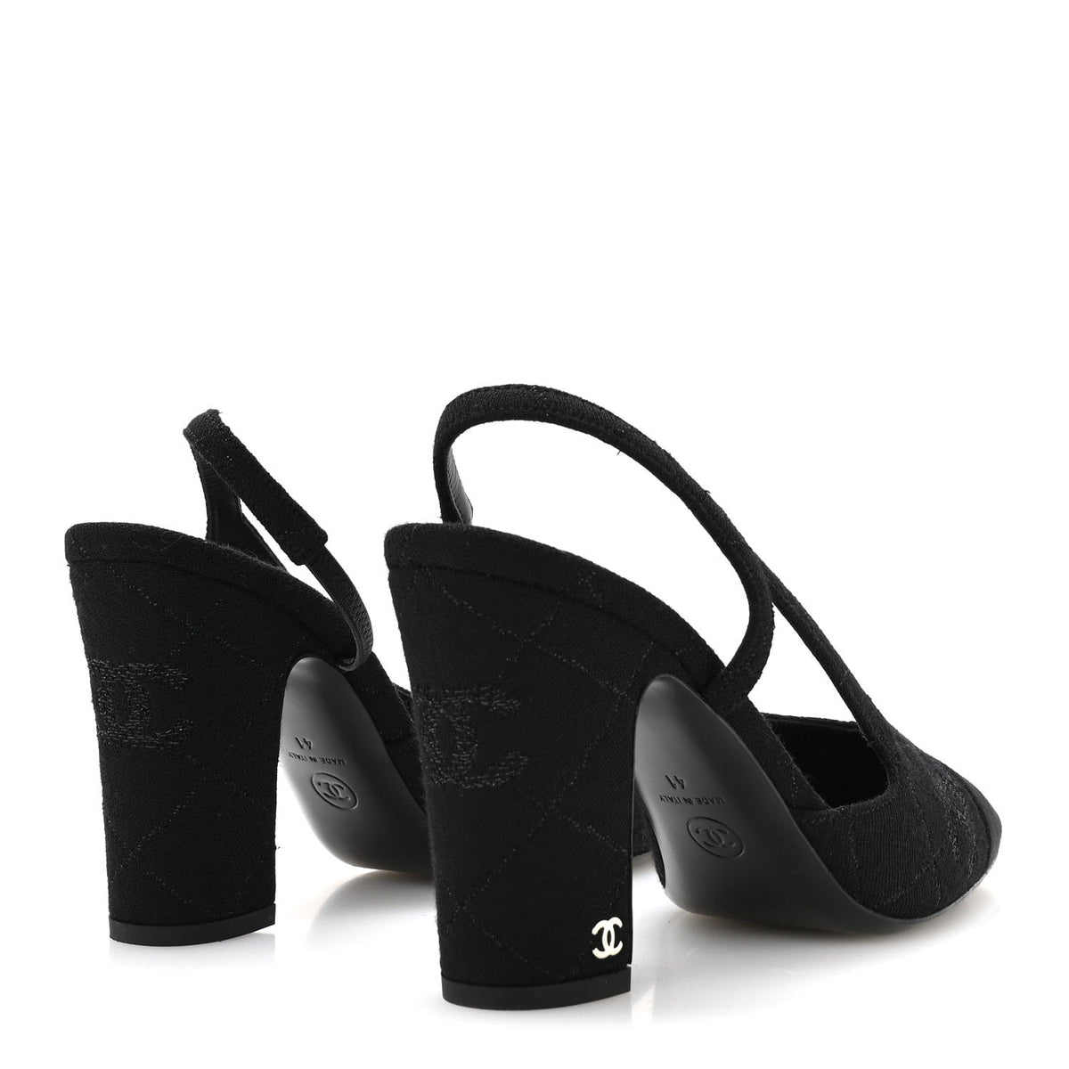 Chanel Wool Grosgrain Women's Cap Toe CC Slingback Pumps 41 Black