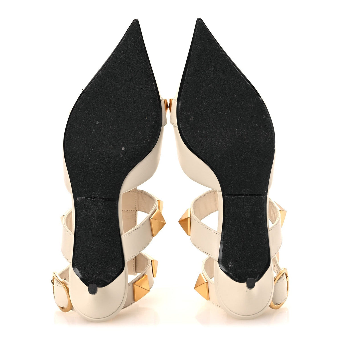 Valentino Garavani Calfskin Women's Roman Stud Ankle Strap 40mm Pumps 35 White