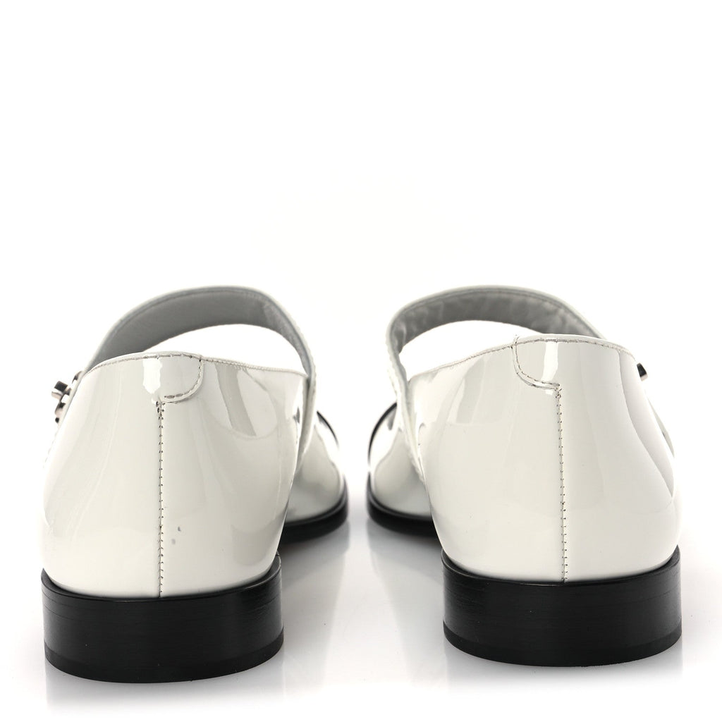Chanel Patent Calfskin Women's Mary Janes Flats 39 White Black