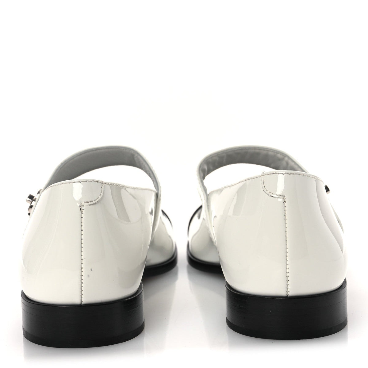 Chanel Patent Calfskin Women's Mary Janes Flats 39 White Black