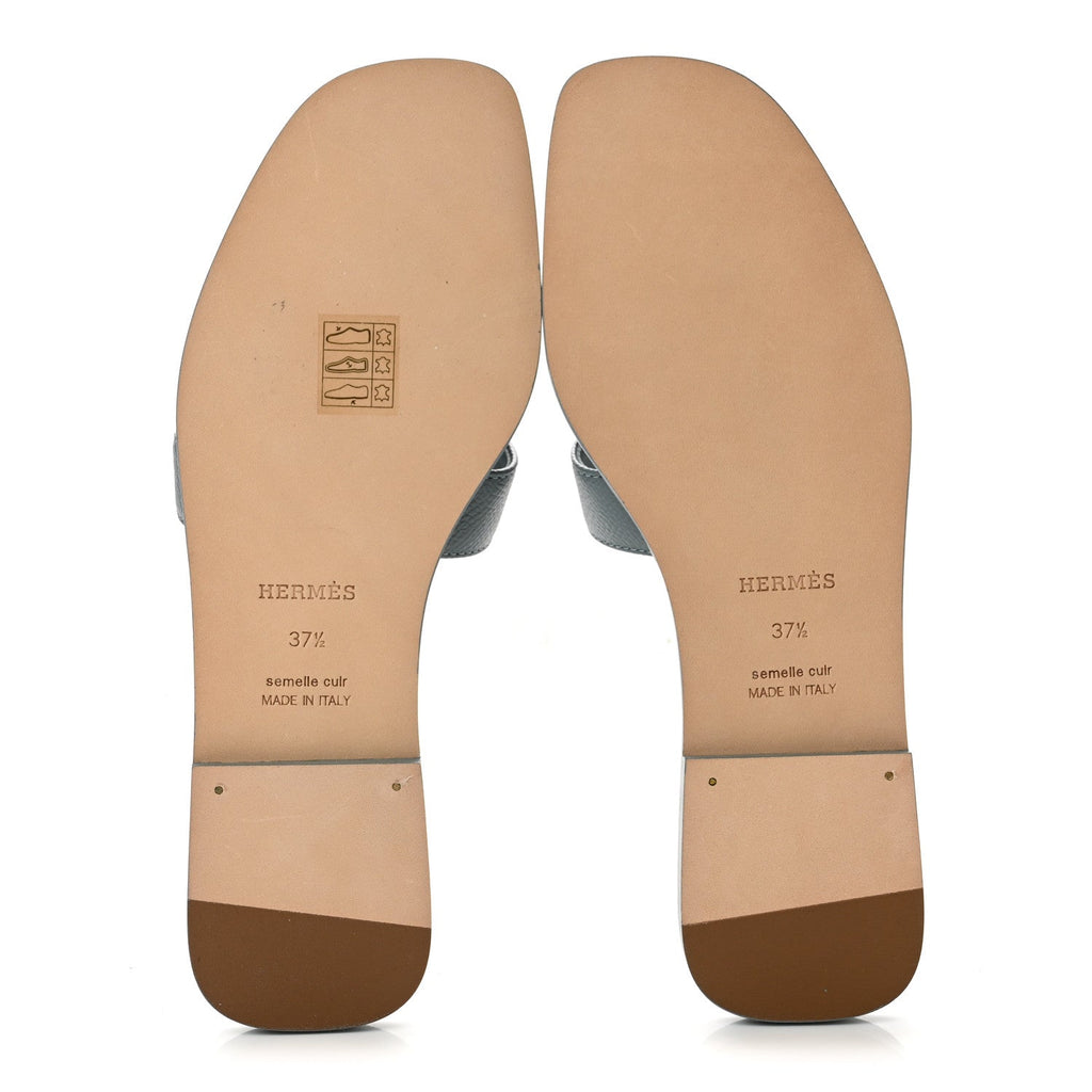 Hermes Epsom Calfskin Women's Oran Sandals 37.5 Gris Antarctique