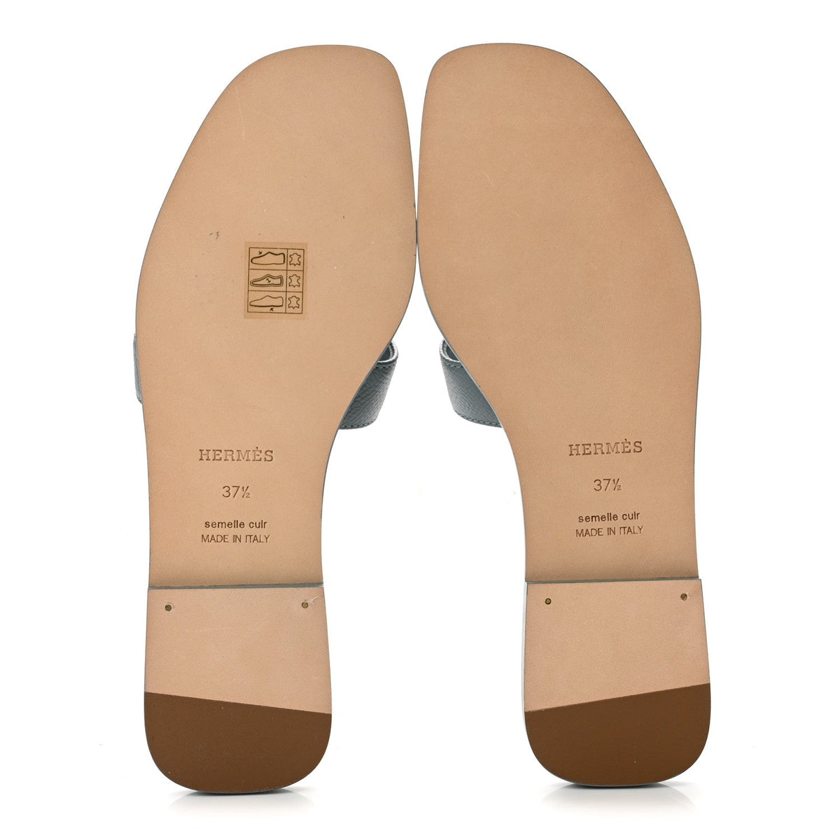 Hermes Epsom Calfskin Women's Oran Sandals 37.5 Gris Antarctique
