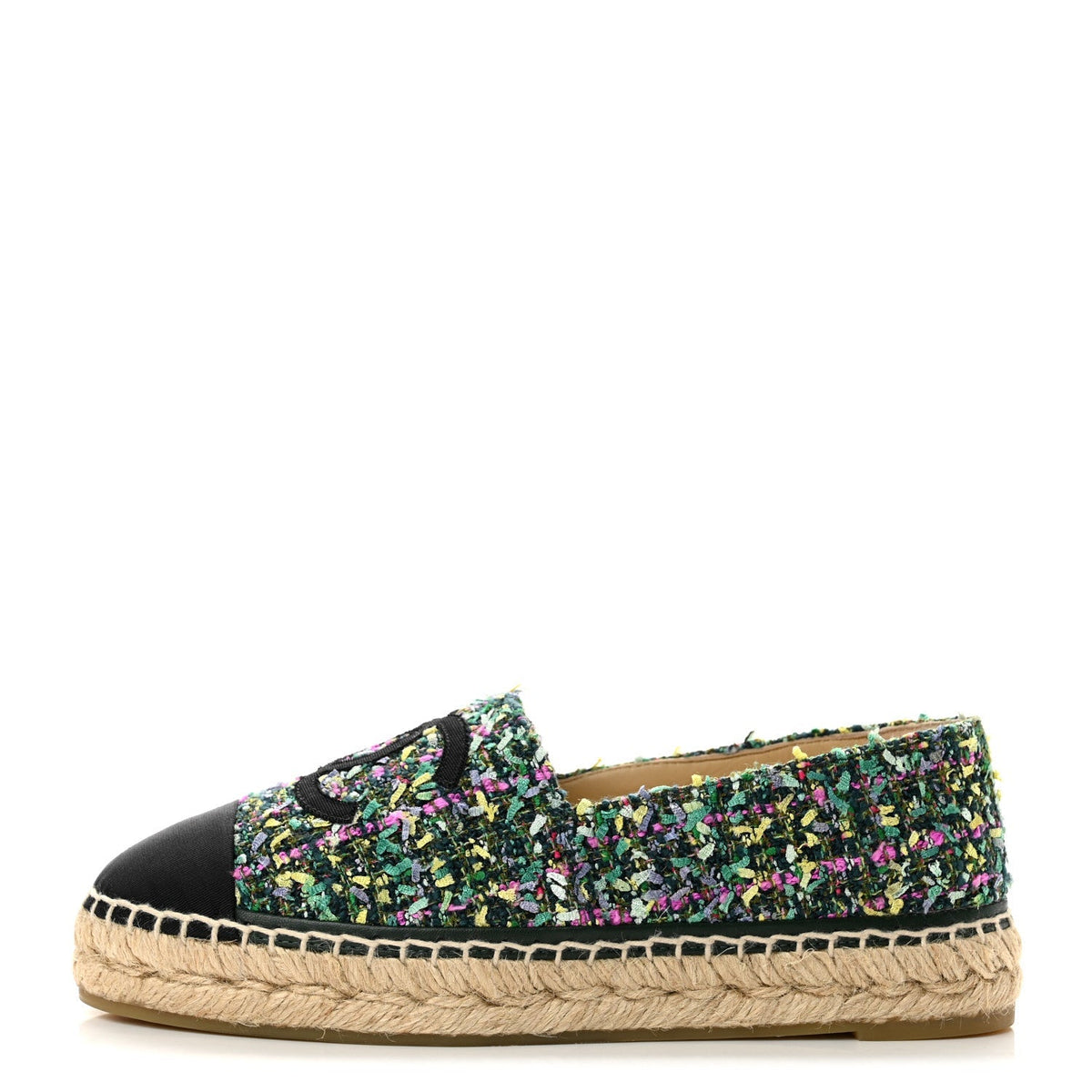 Chanel Tweed Grosgrain Women's CC Espadrilles 37 Multicolor