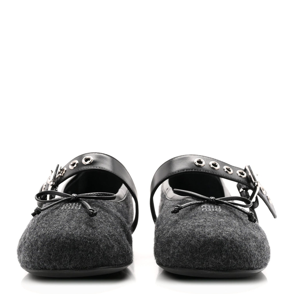 Miu Miu Virgin Wool Nappa Women's Buckle Ballerina Flats 39 Antracite