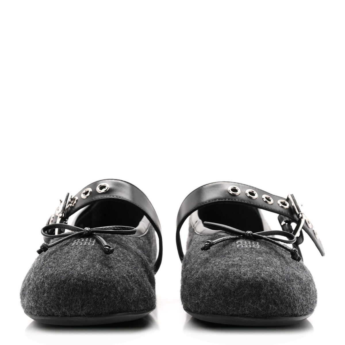 Miu Miu Virgin Wool Nappa Women's Buckle Ballerina Flats 39 Antracite