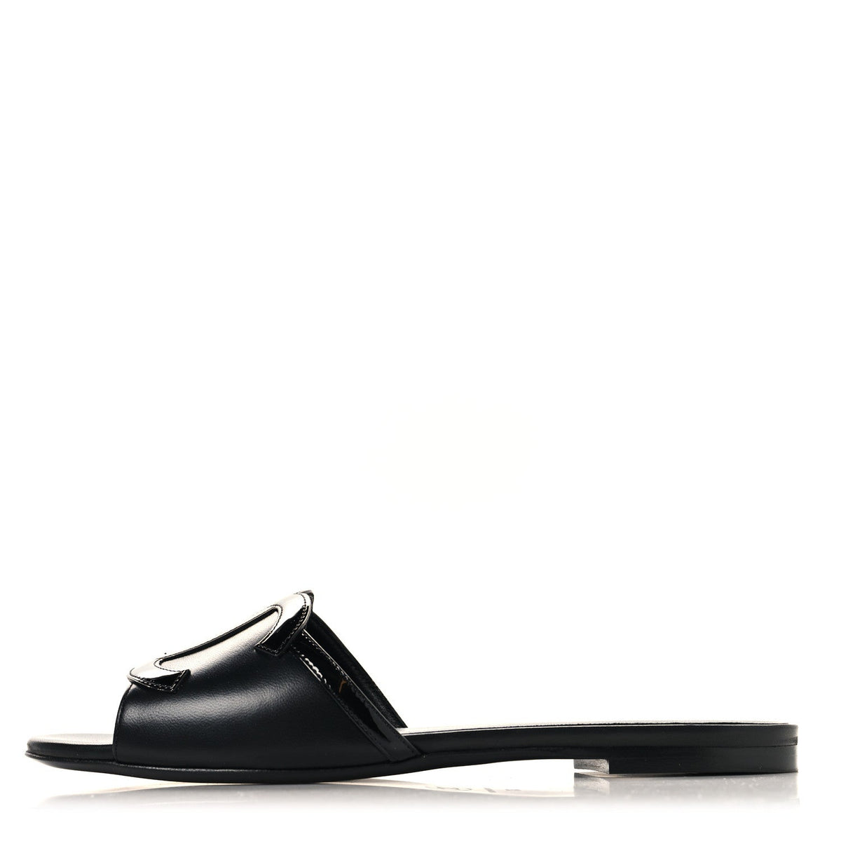 Lambskin Patent Calfskin CC Cutout Mules Black