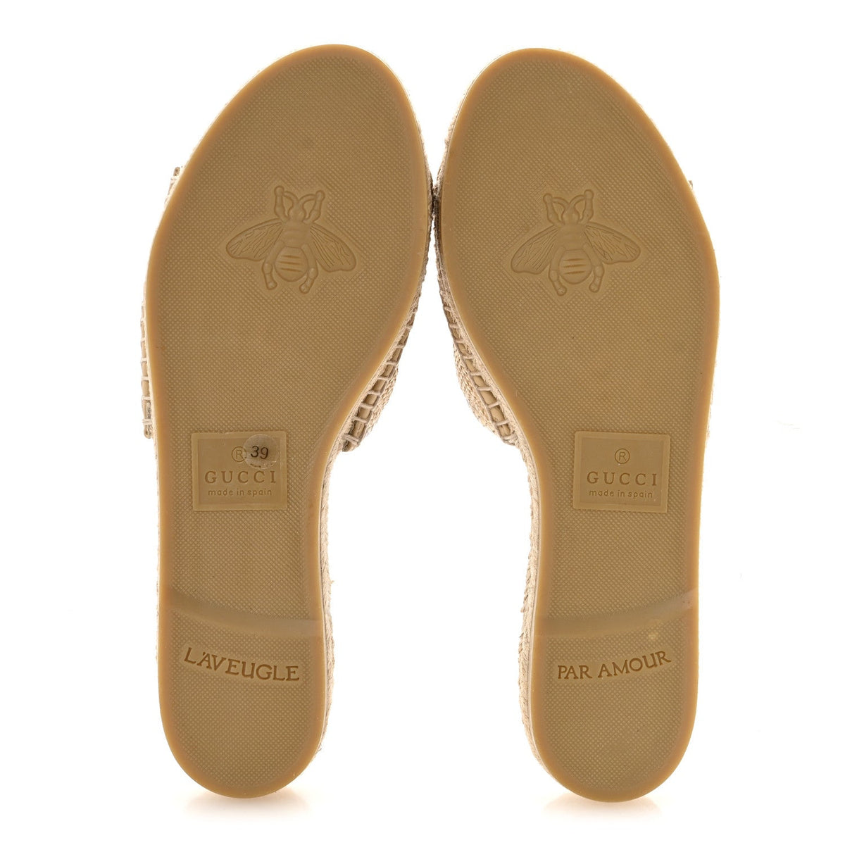 Gucci Straw Elaphe Women's GG Marmont Slide Sandals 39 Natural Cream Brown
