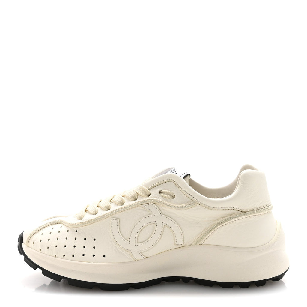 Chanel Perforated Calfskin Women's CC Sneakers 36.5 White