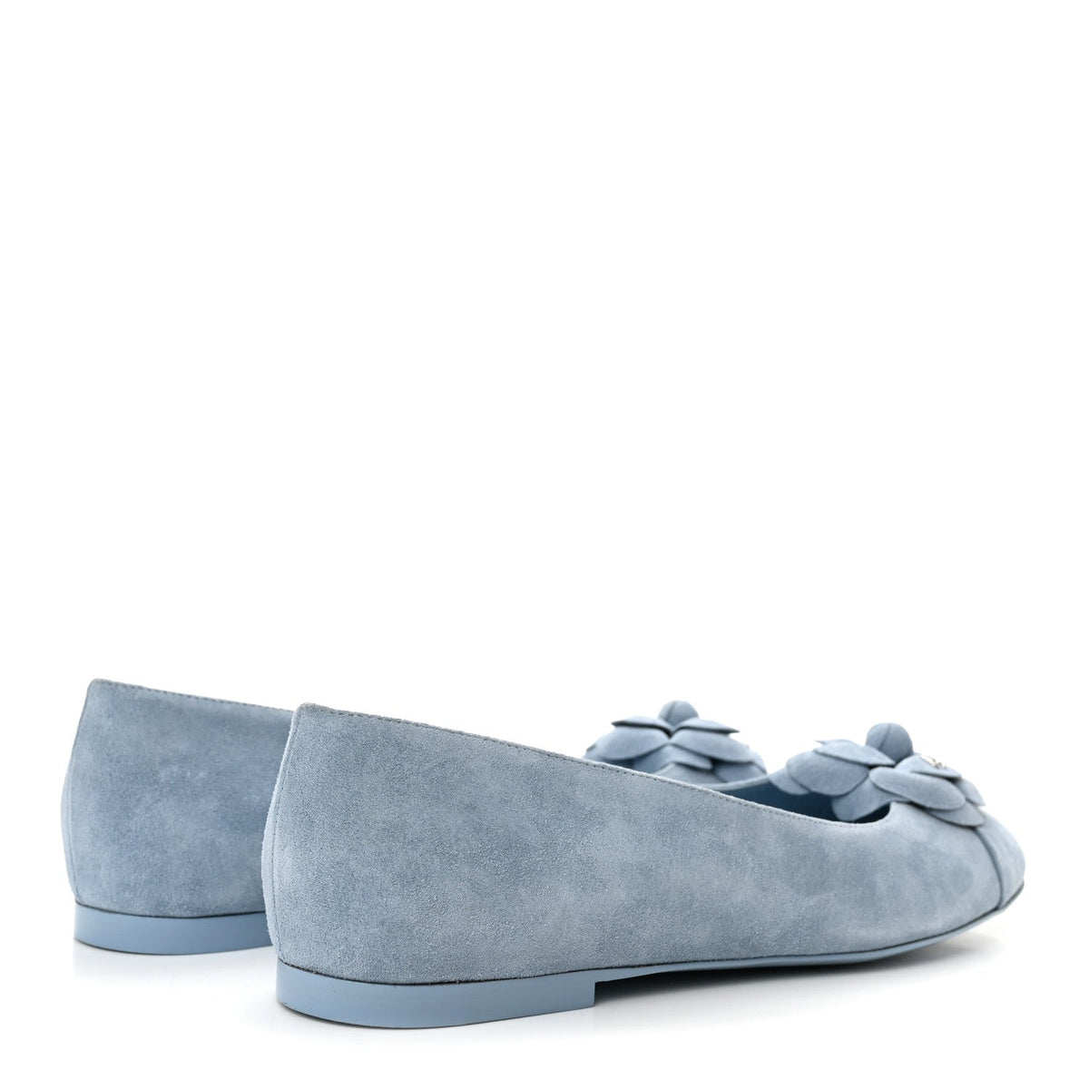 Chanel Suede Cap Toe Camellia Women's Ballerina Flats Light Blue