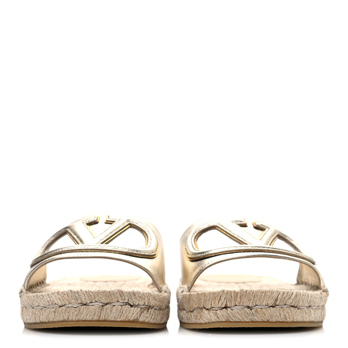 Valentino Garavani Laminated Napa Women's VLogo Cut Out Espadrille Slide Sandals 36 Silver