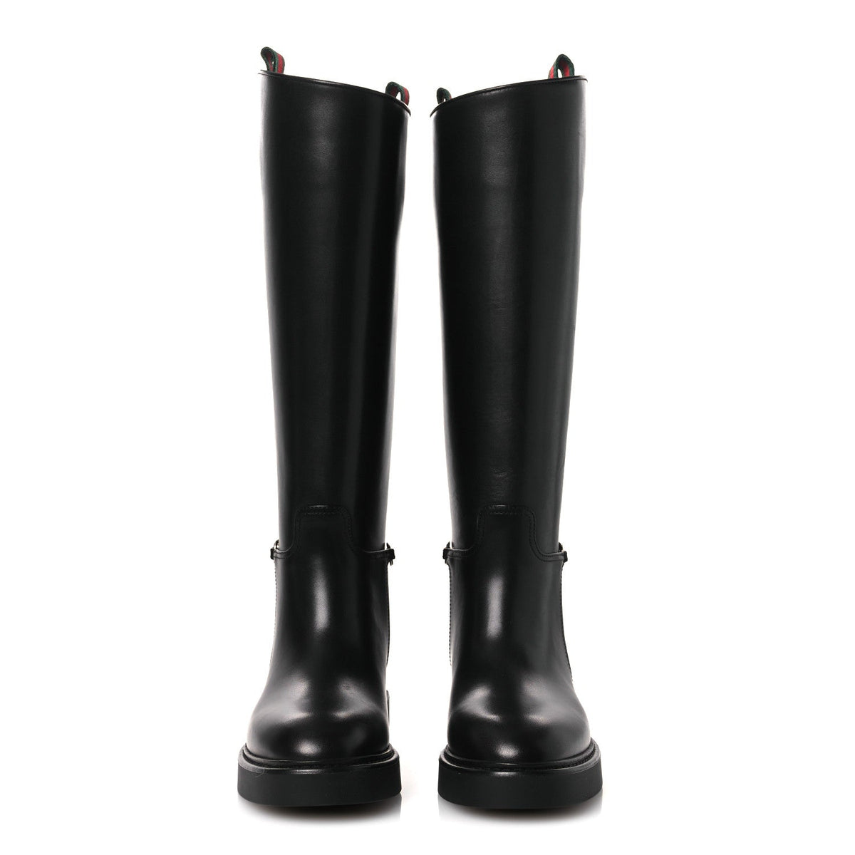 Gucci Shiny Calfskin Women's Michelangelo Slim Horsebit Riding Boots 38 Black