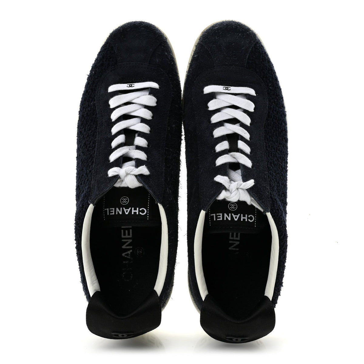 Chanel Tweed Suede Women's CC Low Top Sneakers 40.5 Navy