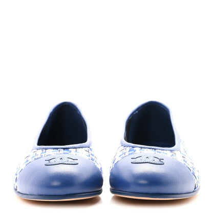 Chanel Tweed Lambskin CC Cap Toe Women's Flats