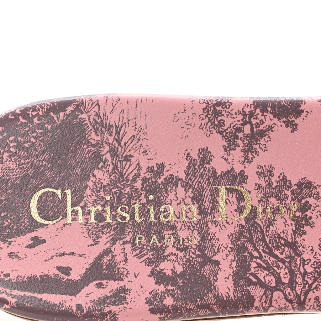 Christian Dior Canvas Women's Toile De Jouy Embroidered Dway Flat Slide Sandals 37.5 Chateau Rose