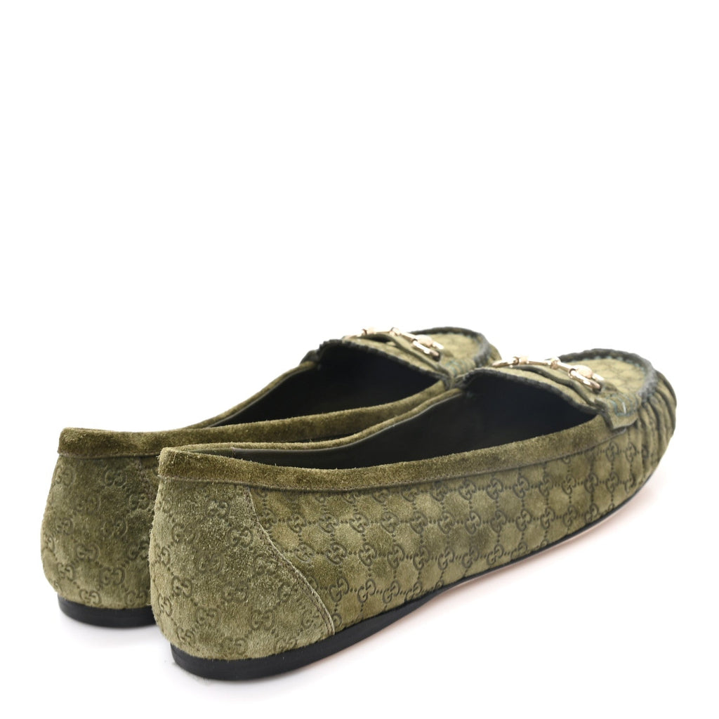Gucci Suede Women's Micro GG Horsebit Kensington Loafers 38.5 Green