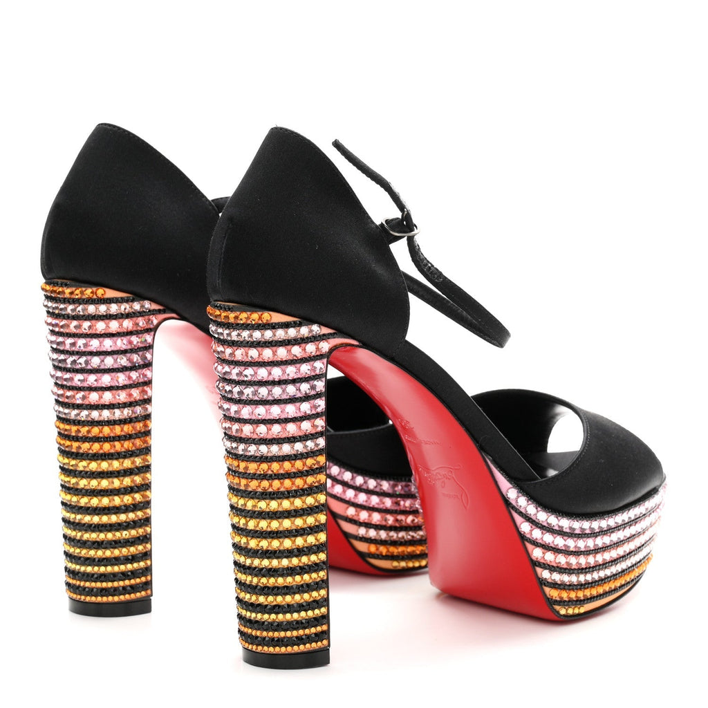 Christian Louboutin Satin Strass Women's Sandaloo Aftersun 130 Sandals 38 Black Multicolor