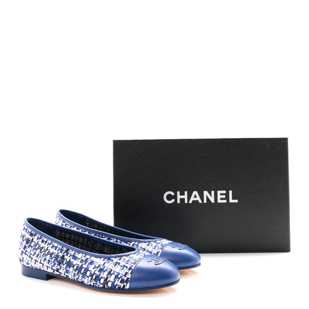 Chanel Tweed Lambskin CC Cap Toe Women's Flats