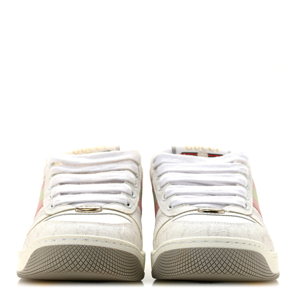 Gucci GG Monogram Canvas Women's Screener Sneakers 35.5 White Grey Pink