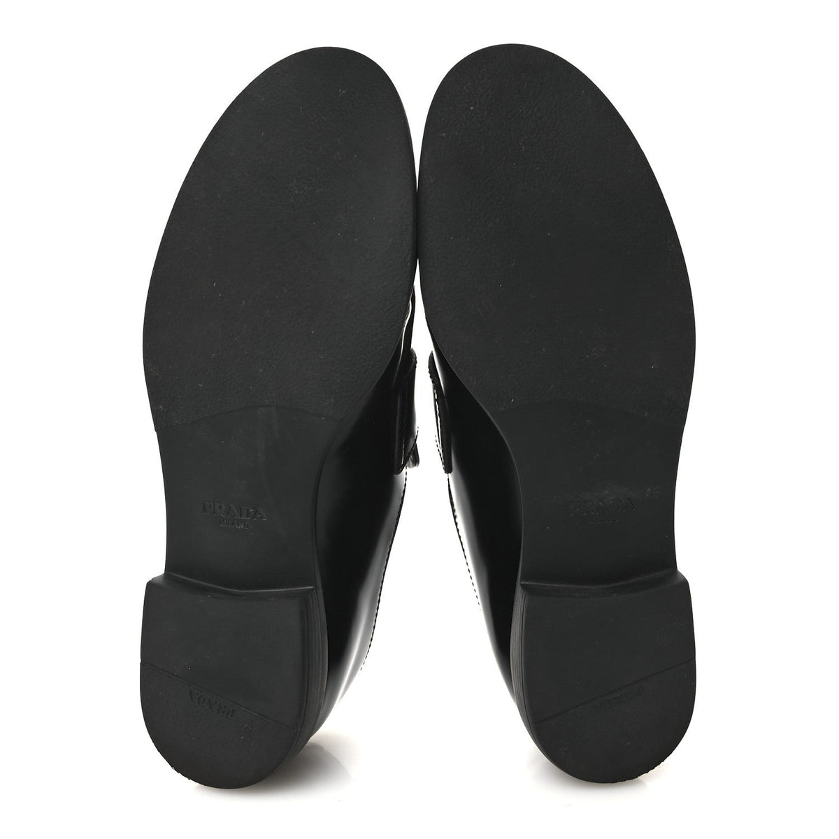 Prada Spazzolato Metal Triangle Logo 20mm Women's Loafers Black