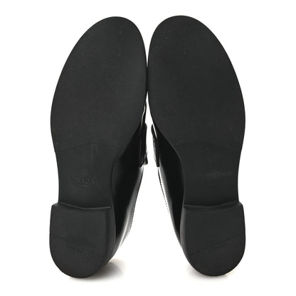 Prada Spazzolato Women's Metal Triangle Logo 20mm Loafers 40 Black