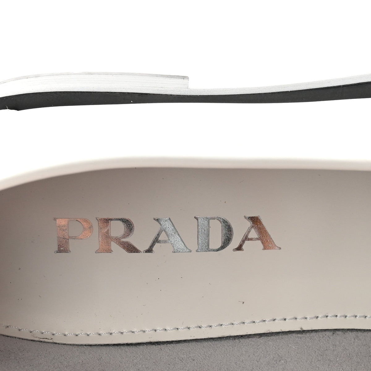 Prada Spazzolato Metal Triangle Logo 20mm Women's Loafers White