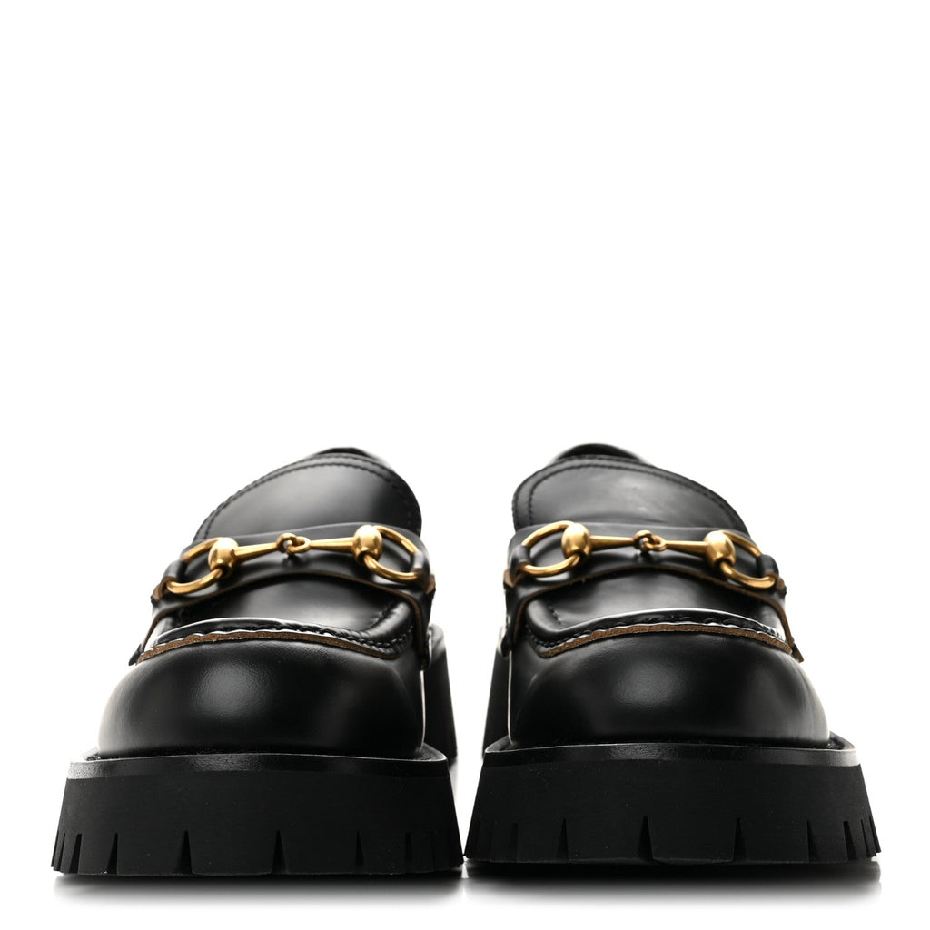 Gucci Cordovan Lux Women's Harald Horsebit 25mm Platform Loafers 37.5 Black