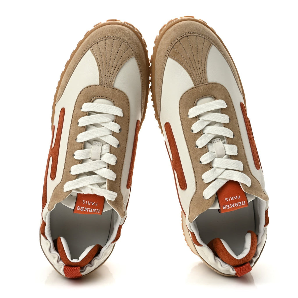 Hermes Nappa Suede Goatskin Women's Jet Sneakers 40 Multicolor Orange Canyon