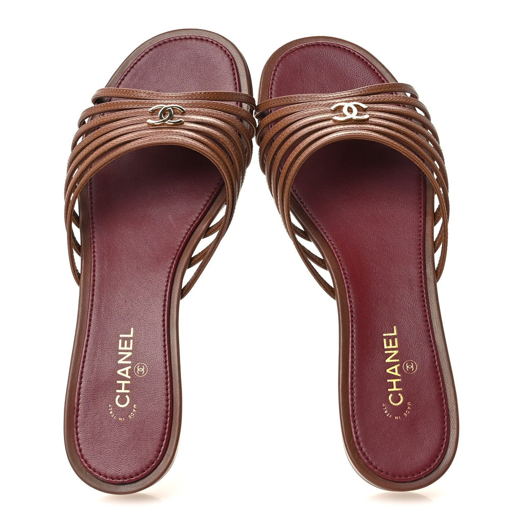 Chanel Goatskin Caged CC Women's Slide Sandals