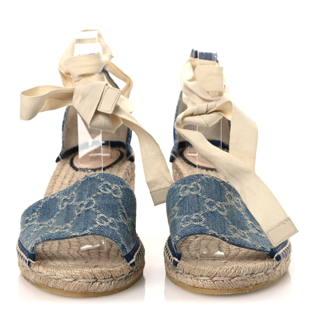 Gucci Denim Women's GG Monogram Pilar Espadrille Wedge Sandals 41 Light Blue