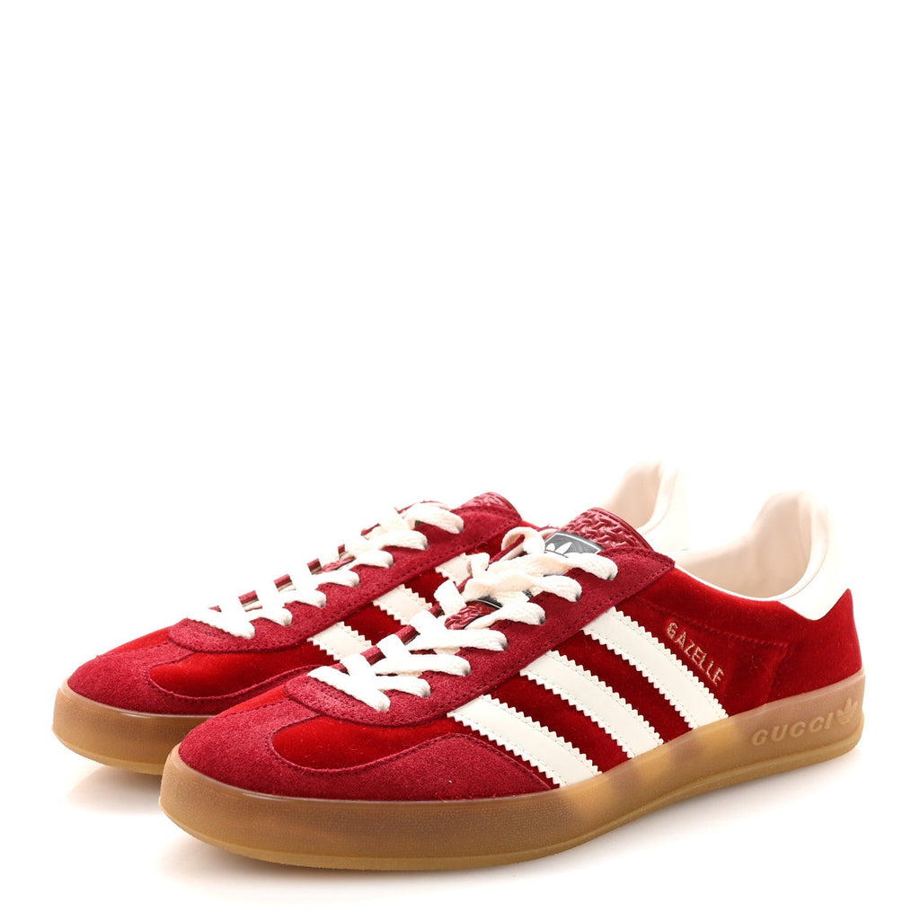 Gucci Velvet Suede Men's Gazelle Sneakers 8.5 Vulcanic Red Off White Hibiscus Red