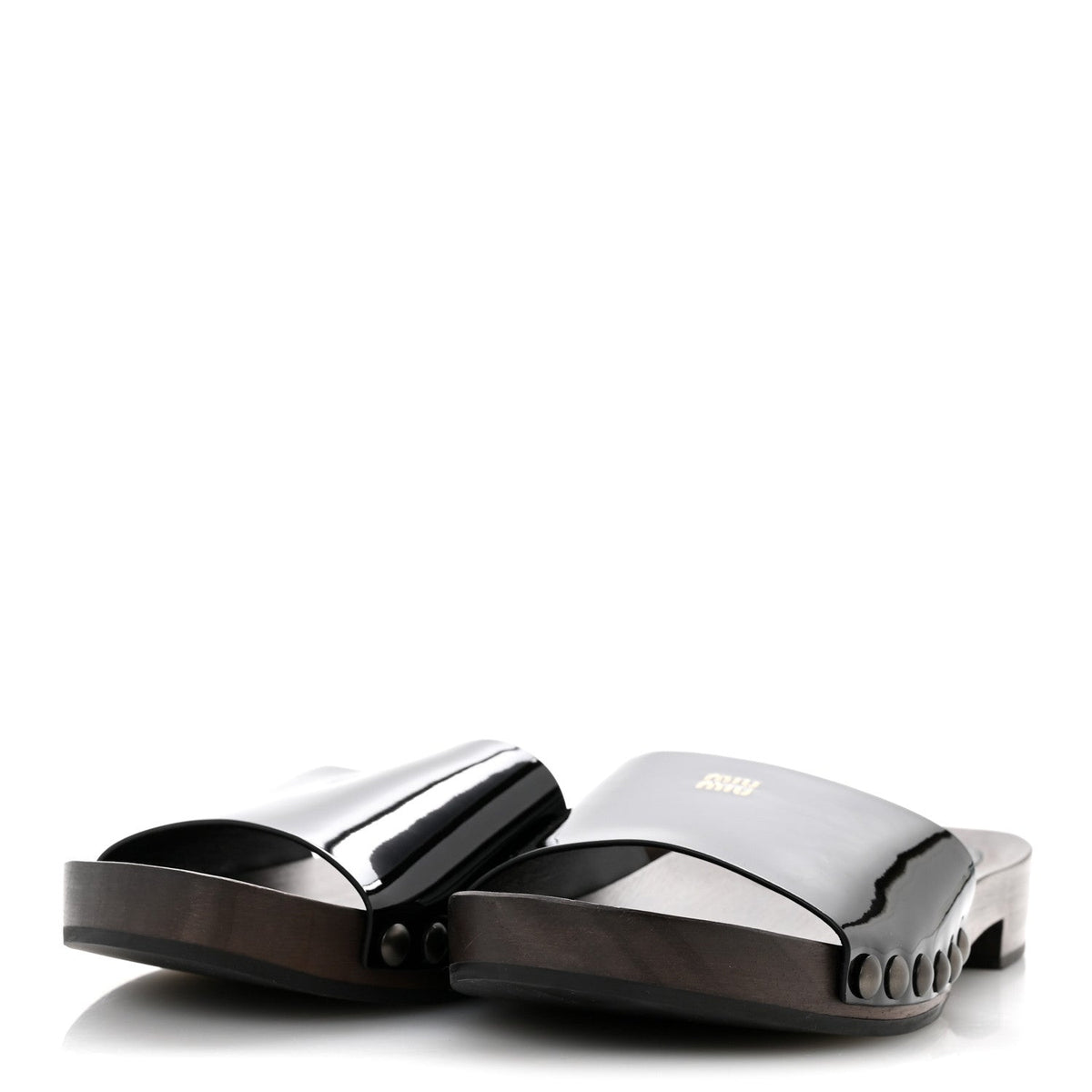 Miu Miu Patent Women's Logo Slide Clogs 36 Black