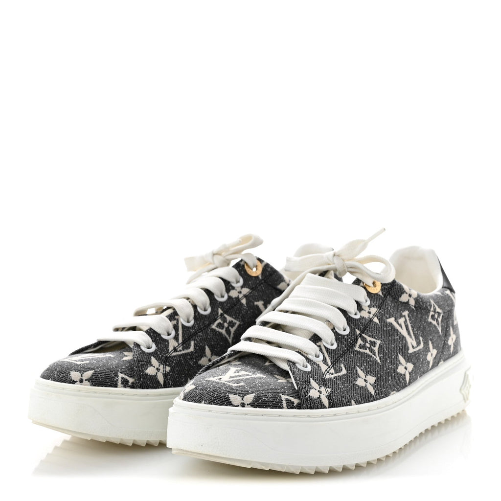 Louis Vuitton Denim Monogram Women's Time Out Sneakers 39 Black