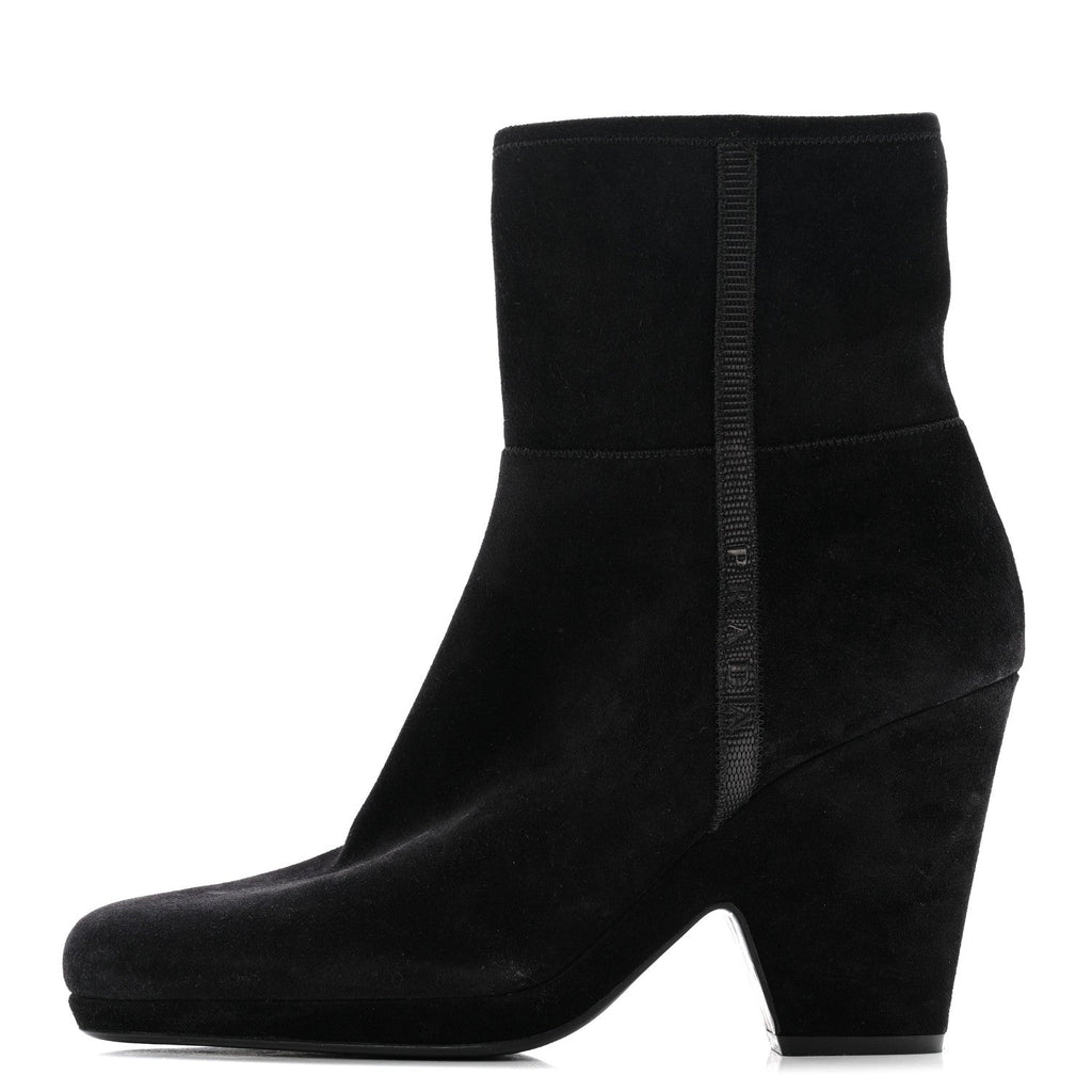 Prada Suede Women's Triangle Logo Zip Boots 40 Black