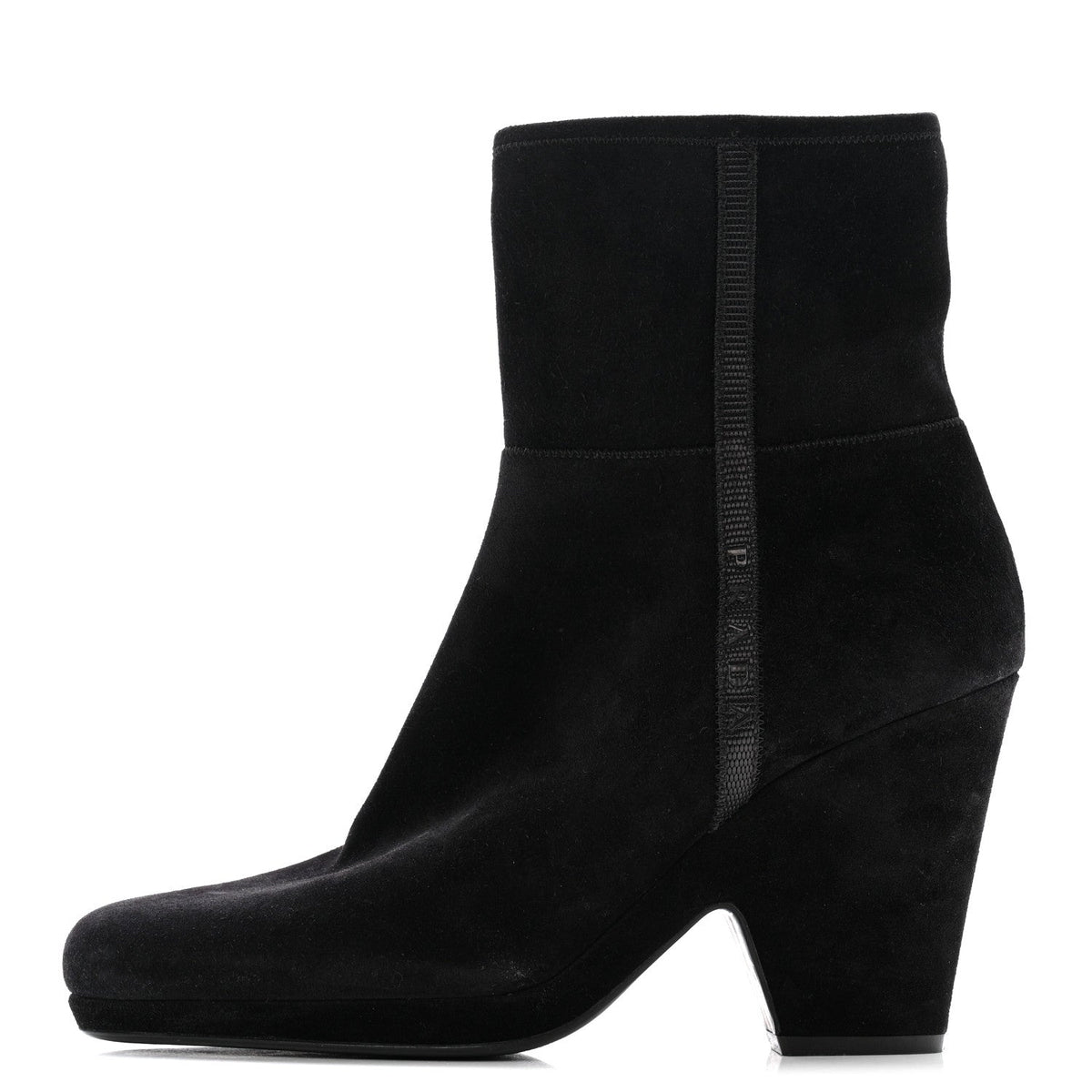Prada Suede Women's Triangle Logo Zip Boots 40 Black