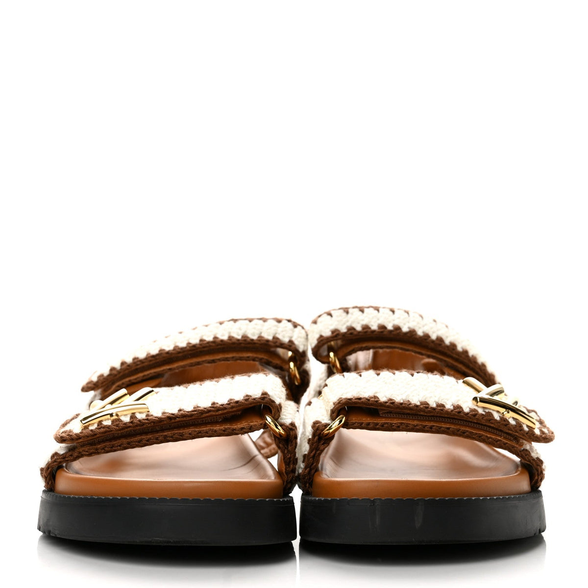 Louis Vuitton Cotton Crochet Women's LV Sunset Comfort Flat Sandals 40 Cacao Brown