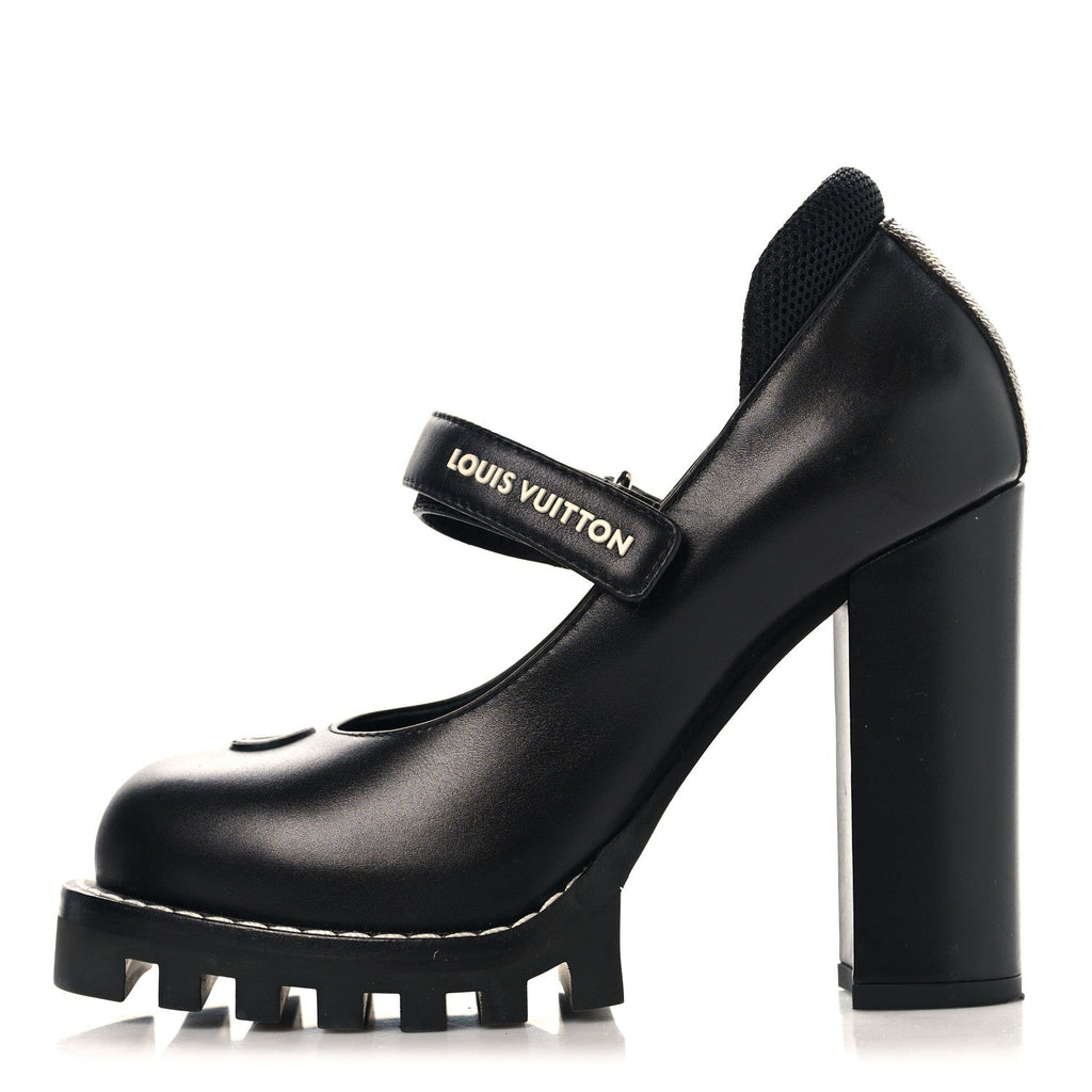 Louis Vuitton Calfskin Women's Star Trail Ankle Pumps 35.5 Black