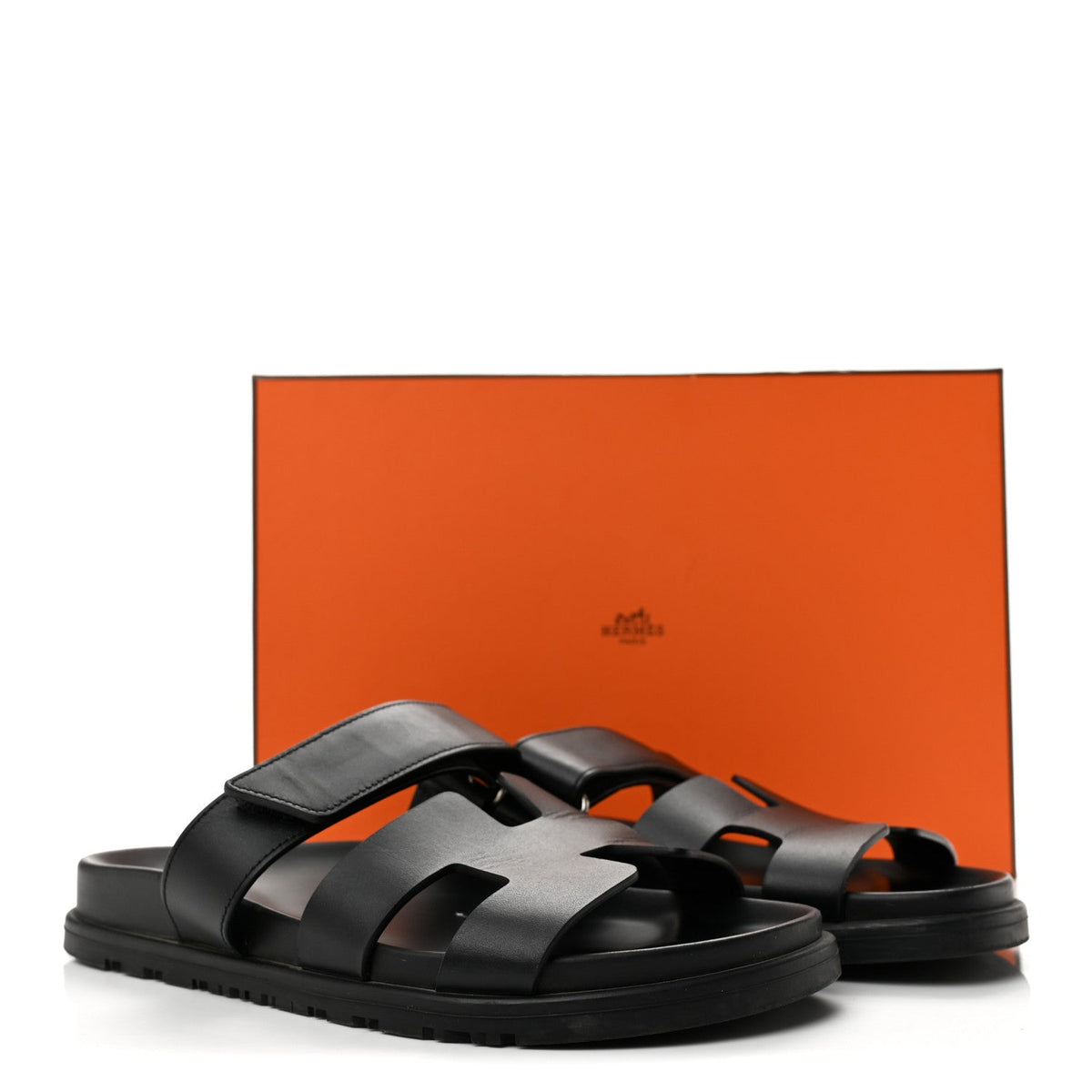 Hermès Calfskin Women's Chypre Sandals 37.5 Black
