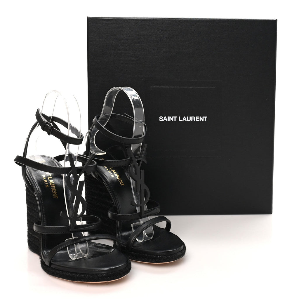 Saint Laurent Calfskin Women's Cassandra Espadrille 105mm Wedges 36 Black