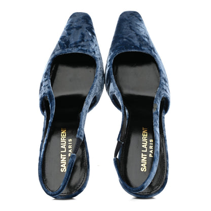 Saint Laurent Velvet Women's Tom 90 Dream Slingback Pumps 37.5 Denim